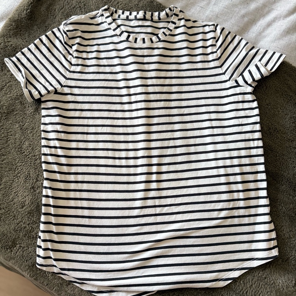 lululemon athletica Black and White Striped Short Sleeve Tee